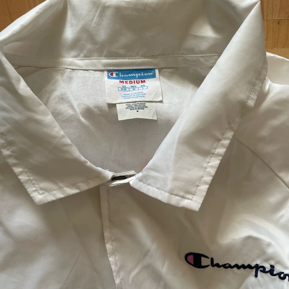 Champion White Button Down Windbreaker Jacket Siz… - image 3